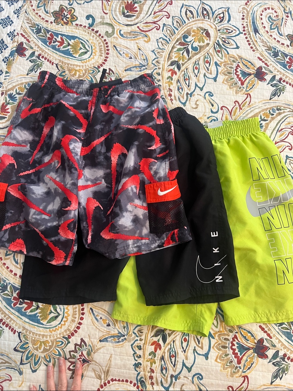 Nike Boys' Swim Trunk Trio — Black, Red & Neon Green